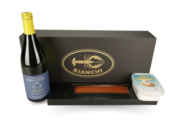 Bianchi-Box mit Weisswein & schottischem Rauchlachs